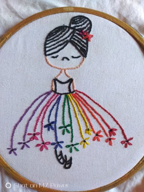 Simple Doll motif for beginners in embroidery Chain Stitch Embroidery Design, Twisted Chain Stitch, Simple Doll, Stitch Embroidery Design, Patterns Flowers, Twisted Chain, Simple Embroidery Designs, Chain Stitch Embroidery, Simple Chain