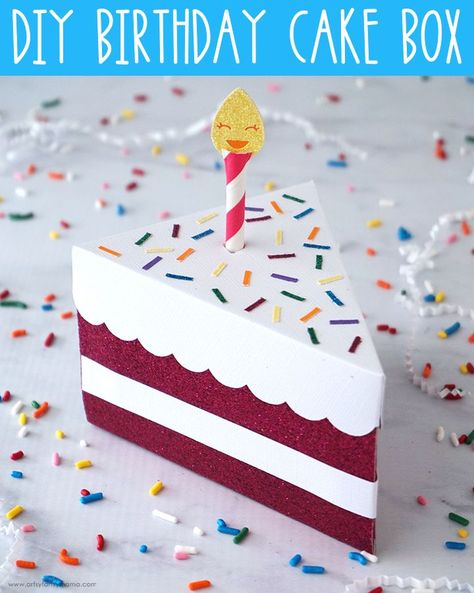 DIY Birthday Cake Box #birthday #cricut #cricutmade #cricutcreated #papercrafts #party #partyfavor #giftidea Paper Cake Diy, Cake Boxes Diy, Cake Favor Box, Cake Slice Boxes, Cake Favors, Diy Birthday Cake, Cricut Birthday, Fruit Arrangements, Party Projects