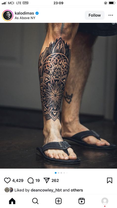 Geometric Tattoo Leg Sleeve, Calf Tattoo Ideas, Geometric Tattoo Leg, J Tattoo, Dr Woo, Armband Tattoo Design, Dot Tattoos, Female Artist, Calf Tattoo