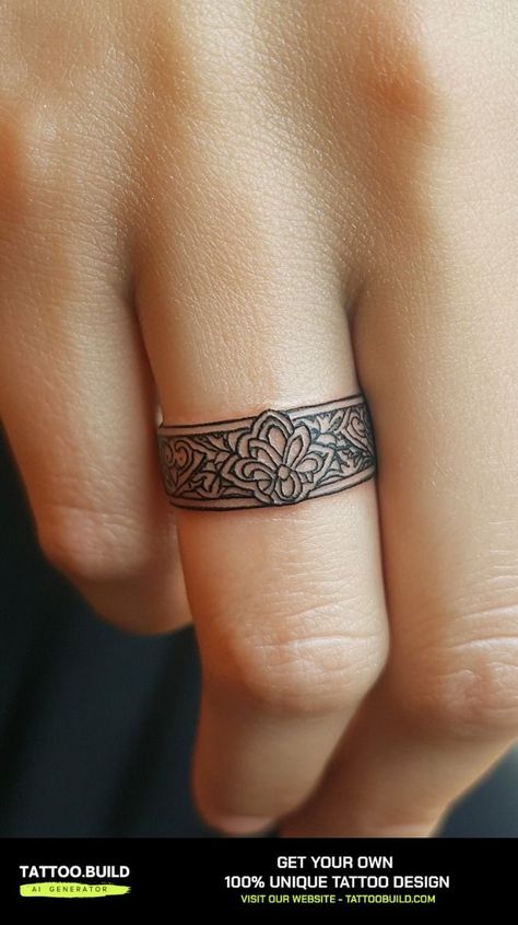 Tattoo Rings Wedding For Women, Ring Tattoo For Men, Girly Hand Tattoos, Wedding Ring Tattoos, Ring Tattoo Designs, Wedding Band Tattoo, Ring Tattoo, Traditional Wedding Bands, Wedding Ring Tattoo