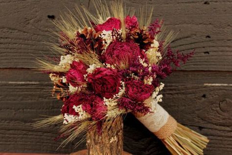 Rustic Chic Bouquet, Pinecone Bouquet, Burgundy Peony, Bouquet Burgundy, Very Small Wedding, Dried Arrangements, Small Weddings Ceremony, Peony Bouquet Wedding, Red Bouquet Wedding