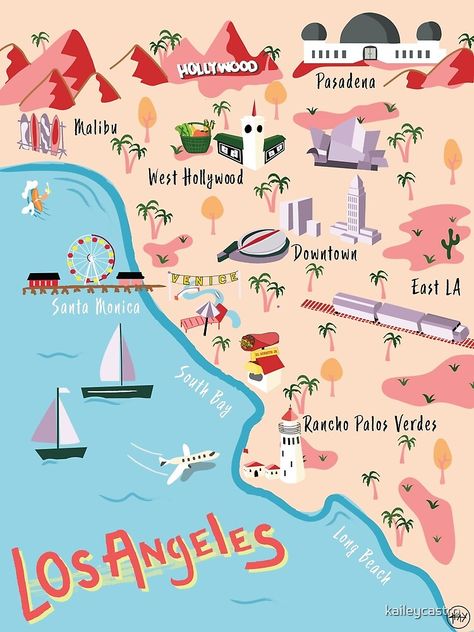 Los Angeles Illustration Art, Los Angeles Theme Party, Los Angeles Map Illustration, Los Angeles Vibes, La Marathon, Vintage Places, La Aesthetic, Los Angeles Map, East La