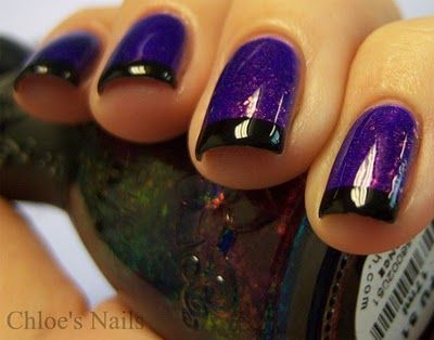 Purple nails with black tips Black And Purple Nails, Chloe Nails, Purple Manicure, Dark Purple Nails, Pretty Manicures, Nails Purple, Purple Nail Designs, Homecoming Nails Acrylic, Super Nails