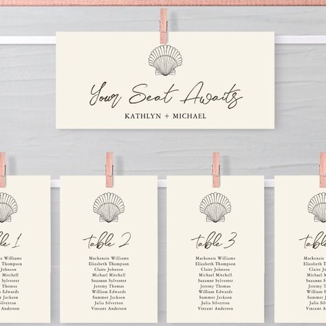 Seashell Table, Wedding Table Seating Chart, Beach Wedding Invitation, Wedding Boards, Table Seating Chart, Wedding Table Seating, Wedding Name, Wedding 2024, Shell Beach