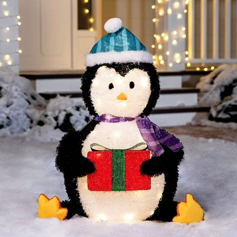 $45.95 - Our Penguin Yard Light includes a 30 Inches Tall Collapsible Penguin with 80 LED Warm White Lights in Clear Wire and Metal Stakes. Made of Plush Material. Plush Penguin, Penguin Decor, Penguin Family, Gratis Printables, Penguin Christmas, Christmas Yard Decorations, Yard Lights, Outdoor Display, Christmas Yard