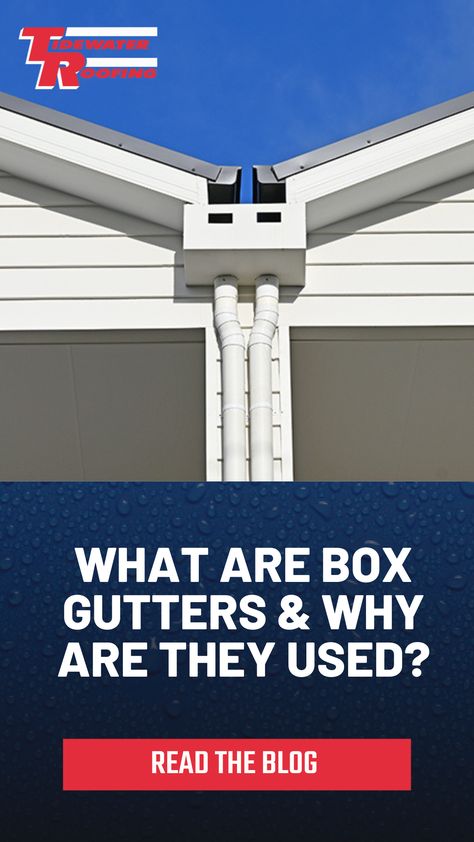 Almost every building needs a way to safely drain water from the roof. One of the main parts of a drainage system is the building’s gutters. Gutters collect and transport water runoff to areas that don’t interfere with the building’s infrastructure or entryways. Let’s discuss what box gutters are and what advantage they have over other eavestrough styles. Box Gutter, Drainage System, Residential Roofing, House Extension Design, Extension Designs, Roof Architecture, Commercial Buildings, House Extensions, The Roof