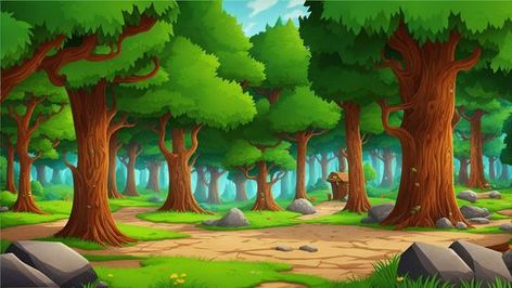 A Cartoon Forest Scene With Rocks And Trees Background#pikbest##Backgrounds