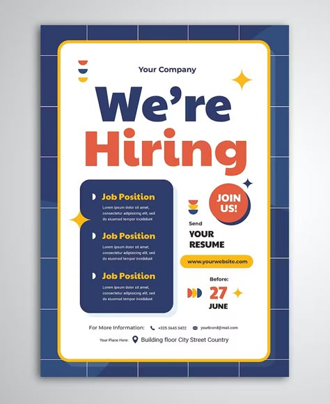 Hiring Flyer Template PSD Hiring Poster Design Ideas, Hiring Template, Ideas For Posters, Hiring Flyer, Hiring Poster, Posting Ideas, Quarter Life Crisis, Social Media Inspiration, Poster Design Ideas