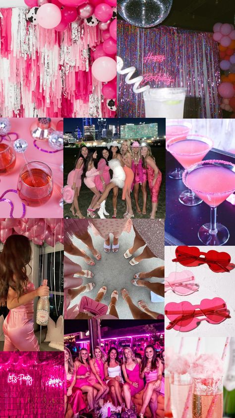 Pink Girly Bachelorette Party, Pink Party Theme Outfit, Pretty Pink Party, Brachollete Party, Pink Bachelorette Party Aesthetic, Bachelorette Party Themes Aesthetic, Pink Bachelorette Theme Ideas, Bachlorette Party Pink Outfit, All Pink Outfit Bachelorette Party