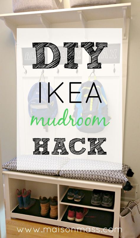 See how we did an IKEA mudroom hack for about $100 all in one weekend to create a drop-zone for back to school! Diy Ikea Mudroom, Ikea Mudroom Hack, Mudroom Hack, Lumber Projects, Ikea Mudroom, Ikea Pieces, Mudroom Hallway, Garage Mudroom, Hack Ikea