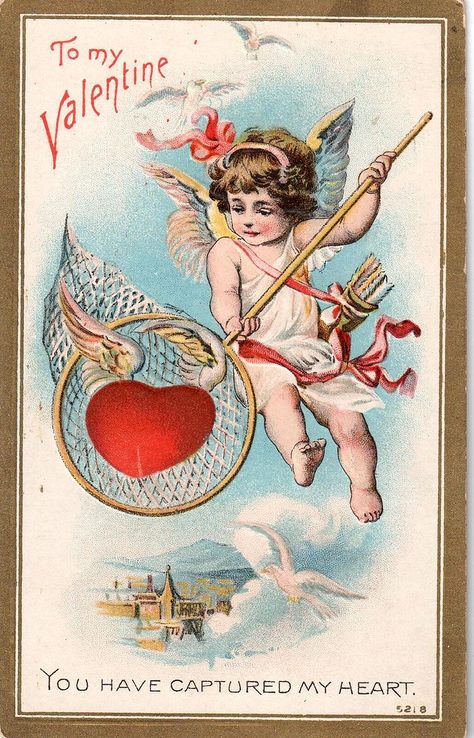 Vintage Valentine | I love this sweet postcard! | HA! Designs - Artbyheather | Flickr Vintage Valentines Cards Victorian, Valentine Greetings, Valentines Vintage, Victorian Valentines, Valentine Cupid, Postal Vintage, Valentine Postcards, Vintage Valentine Cards, Valentines Printables Free