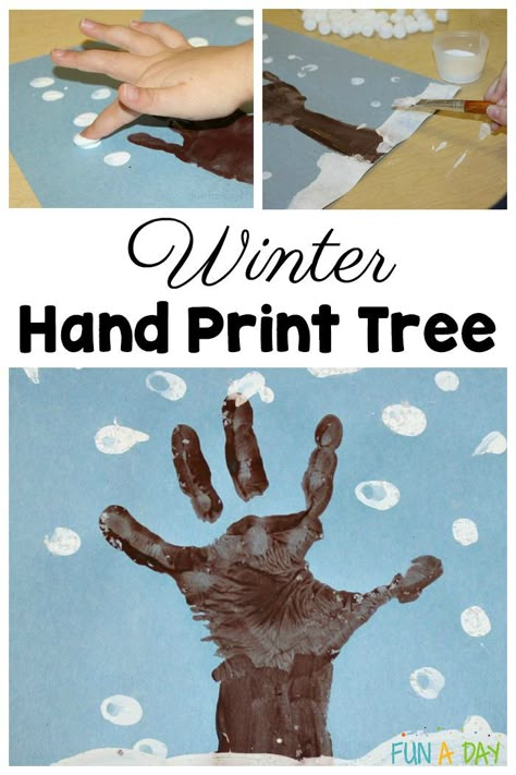 Winter Tree Crafts, Handprint Tree, Winter Activities For Toddlers, Winter Crafts For Toddlers, Hand Print Tree, Winter Theme Preschool, Winter Crafts Preschool, Weather Crafts, Winter Activities Preschool