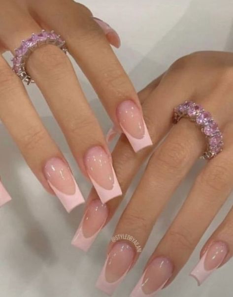 Pink French Nails, French Tip Acrylic Nails, Short Square Acrylic Nails, Acrylic Nails Coffin Pink, White Nail, Bling Acrylic Nails, Acrylic Nails Coffin Short, Short Acrylic Nails Designs, Pink Nail