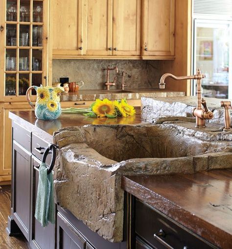 Inside a kitchen, the kitchen sink is a mandatory requirement. Recent trends in interior decoration calls for a farmhouse-styled kitchen sink. Farmhouse Concrete Countertops, Rustic Kitchen Sinks, Kitchen Sink Ideas, Sink Ideas, Stone Sink, Farmhouse Sink Kitchen, Concrete Countertops, Farmhouse Sink, Counter Tops