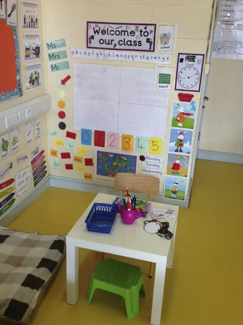 School Role Play Area All About Me Role Play Area, Nursery Role Play Area Ideas, School Roleplay Ideas, School Role Play Area Eyfs, Domestic Role Play Eyfs, Teacher Roleplay Ideas, Dramatic Play School Theme, Pretend School Play Area, Dramatic Play School