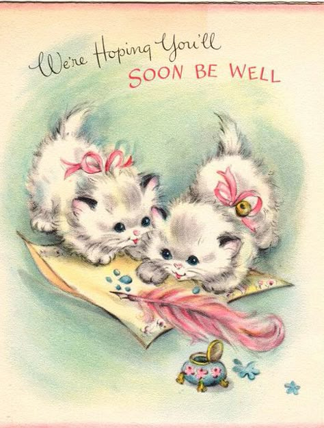 Kittens Vintage, Kitten Birthday, Vintage Cats, Hallmark Greeting Cards, Cat Illustrations, Vintage Birthday Cards, Image Chat, Cat Cards, White Cats