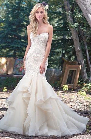 Strapless Mermaid Wedding Dress  with Dropped Waist in Beaded Embroidery. Bridal Gown Style Number:33300740 Waist Wedding Dress, Wedding Dress Organza, Maggie Sottero Wedding Dresses, Kleinfeld Bridal, Fit And Flare Wedding Dress, Trendy Wedding Dresses, Sweetheart Wedding Dress, Fitted Wedding Dress, Wedding Dresses Strapless