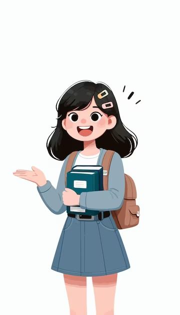 Premium Vector | A cartoon drawing of a girl with a backpack and a book called a girl Girl Reading Drawing, Girl Studying Cartoon, Girl With Cap Cartoon, Girl Writing Illustration, Girl Using Phone Cartoon, Girl With Specs Illustration, University Girl, Drawing Of A Girl, Girl Vector