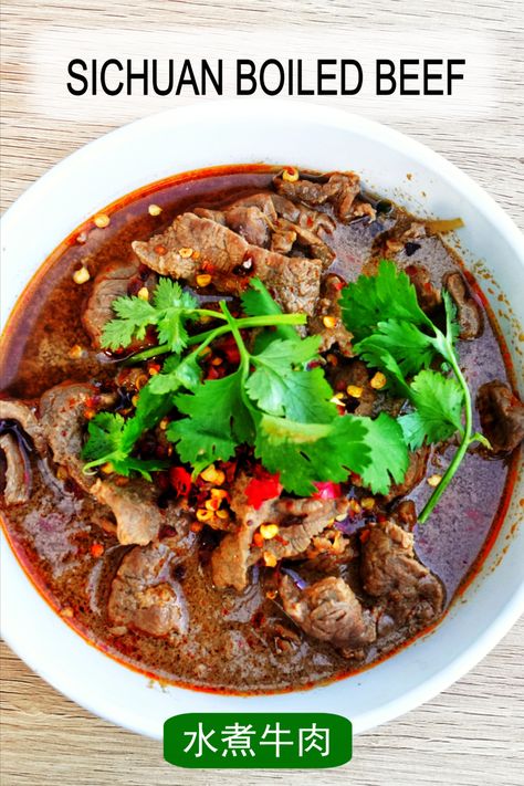 Sichuan boiled beef is a Chinese dish known for its spicy and flavorful taste. Learn how to make this delicious dish with this easy-to-follow recipe! Sichuan Beef, Chinese Dessert Recipe, Asian Stir Fry Recipe, American Chinese Food, Boiled Beef, Asian Stir Fry, Authentic Chinese Recipes, Marinated Beef, Spicy Beef