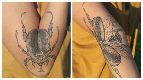 19 Beautiful Tattoos That Have A Deeper Meaning Behind Them - CheezCake - Parenting | Relationships | Food | Lifestyle Tato 3d, Beetle Tattoo, Bug Tattoo, Insect Tattoo, Clever Tattoos, Elbow Tattoos, Tiny Tattoo, Old Tattoos, Knee Tattoo