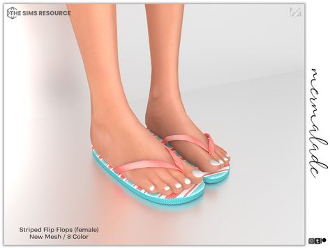 The Sims Resource - Striped Flip Flop S188 (Female) Sims 4 Flip Flops, Sims 4 Cc Flip Flops, Sims 4 Cc Sandals, Ts4 Shoes, Zebra Print Heels, Sims 4 Tsr, Cc Sims4, Cc Folder, Sims Clothes