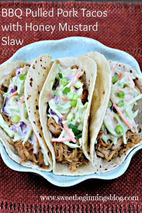 Mustard Slaw Recipe, Honey Mustard Slaw, Pulled Pork Slaw, Bbq Pulled Pork Tacos, Mustard Slaw, Slow Cooker Bbq Pulled Pork, Bbq Pulled Pork Slow Cooker, Honey Pork, Bbq Salads