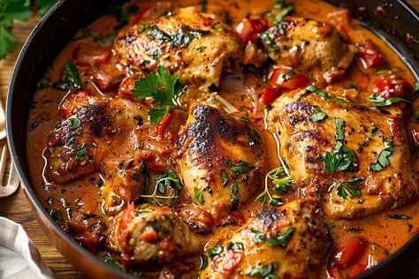 Tuscan Chicken recipe - Recipes Time Tuscany Chicken Recipe, Tuscan Chicken Recipe, Tuscan Chicken, Tender Chicken Breast, Herb Chicken, Chicken Breast Recipes Healthy, Boneless Chicken Thighs, Tender Chicken, Spinach And Cheese