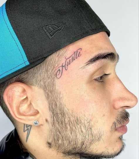 Above Eyebrow Tattoo, Small Face Tattoo Men, Sideburn Tattoo Guys, Face Tattoos Men, Devine Tattoo, Hairline Tattoo, Face Tattoo Ideas, Small Face Tattoos, Hairline Tattoos