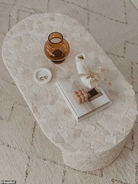 Cover Coffee Table, Marble Coffee Table Design, Diy Coffee Table Base, Tile Coffee Table Diy, Concrete Coffee Table Living Room, Diy Marble Coffee Table, Wood Table Decorations, Kmart Coffee Table, Cement Coffee Table