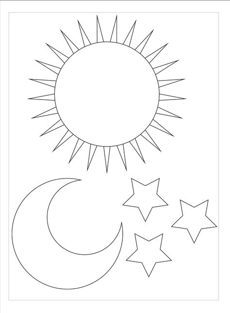 God Made Sun Moon And Stars Craft, Moon Template Free Printable, Moon And Stars Coloring Pages, Sun And Moon Coloring Pages, Stellar Vbs, Planet Coloring Pages, Sun Coloring Pages, Bedtime Songs, Pictures Of The Sun