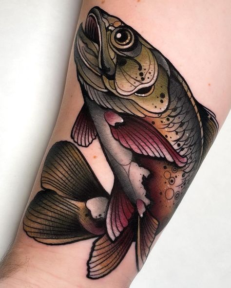 Salmon Tattoo, Traditional Tattoo Animals, Traditonal Tattoo, Natur Tattoo Arm, Nautical Tattoo Sleeve, Neo Tattoo, Neo Trad Tattoo, Animal Sleeve Tattoo, Nature Tattoo Sleeve