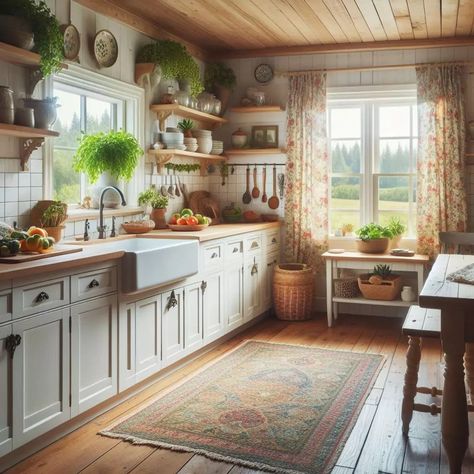 41 Unique Farmhouse Kitchen Decor Ideas to Inspire Your Home Eclectic Mugs, Galvanized Metal Decor, Bohemian Kitchen Decor, Artistic Kitchen, Farmhouse Kitchen Decor Ideas, Beadboard Paneling, Patterned Tile Backsplash, Rustic Kitchen Island, Rustic Kitchen Cabinets