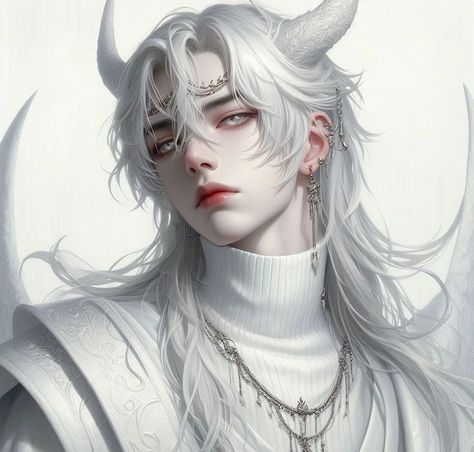 White Demon, Boy With White Hair, Long White Hair, Anime Black Hair, Anime Boy Sketch, Digital Portrait Art, Laugh Out Loud, Beautiful Dark Art, Anime Dad