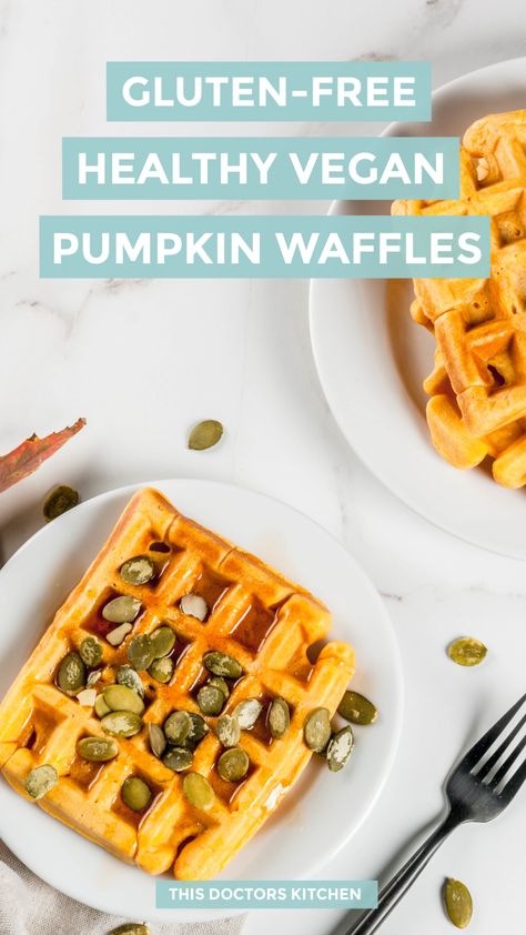 We love these healthy pumpkin waffles on lazy fall mornings topped with some coconut yoghurt, real maple syrup and a sprinkle of pumpkin seeds. Vegan Pumpkin Waffles, Pumpkin Healthy, Dairy Free Waffles, Pumpkin Waffles Recipe, Vegan Pumpkin Bread, Baking Spices, Potato Waffles, Dairy Free Pumpkin, Vegan Pumpkin Recipes