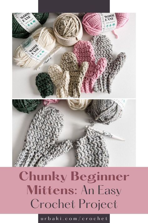 This beginner-friendly crochet project is perfect for those who are new to crocheting and are looking for a quick and easy project to work on. The pattern comes in Baby to Adult sizes, allowing you to make gloves for the entire family. With just one ball of yarn, you can make a pair of baby gloves in less than 30 minutes. The Chunky Beginner Mittens pattern is worked using basic double crochet stitches and is made from Lion Brand Wool-Ease Thick & Quick yarn by WeCrochet. Beginner Crochet Mittens, Beginner Crochet Mittens Free Pattern, Crochet Toddler Mittens Free Pattern, Wool Ease Thick And Quick Crochet, Wool Ease Thick And Quick Patterns, Make Gloves, Crochet Hand Warmers, Crochet Mittens Free Pattern, Ghosts And Pumpkins