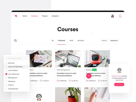 LMS - Courses screen by Brucira Ux Kits, Course Web, Learning Web, Web Design Course, App Landing Page, Ui Design Website, Wordpress Tutorials, Employee Training, Web Ui Design