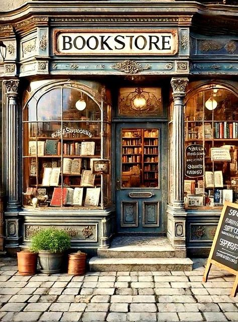 Book Store Displays Visual Merchandising, Old Book Shop, Book Store Exterior, Cottage Bookstore, Small Bookstore Aesthetic, Bookstore Exterior, Book Store Illustration, Small Book Store, Bookstore Decor