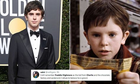 Fans go wild over Freddie Highmore's transformation | Daily Mail Online Freddie Highmore Bates Motel, Dog Doctor, Shaun Murphy, The Good Doctor, Charlie And The Chocolate Factory, Freddie Highmore, Bates Motel, All Grown Up, Good Doctor