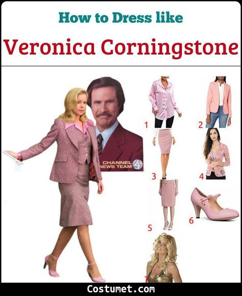 Ron Burgundy & Veronica Corningstone (Anchorman) Costume for Cosplay & Halloween Anchorman Halloween Costumes, Ron Swanson And Tammy Costume, Veronica Corningstone Costume, Ron Burgundy And Veronica Costume, Anchorman Costume, Anchorman Couples Costume, Ron Burgundy Costume, Veronica Corningstone, Mom Halloween Costumes