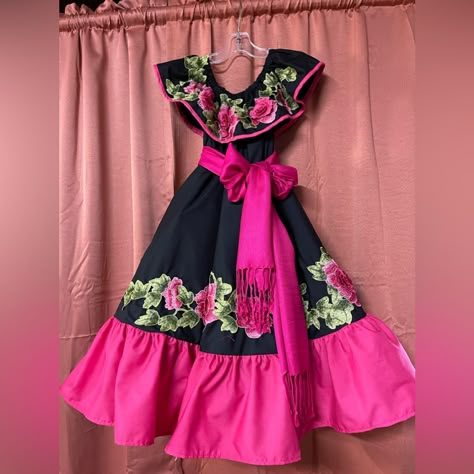 Cotton Fabric With Elastic In The Waist And Arms Include Crinoline And Rebozo Mexican Dress Up, Hispanic Dresses, Mexican Traditional Clothing, Unicorn Dress Girls, Folklorico Dresses, Outfit Mexicano, Navy Blue Girls Dress, Mexican Style Dresses, Mexico Dress