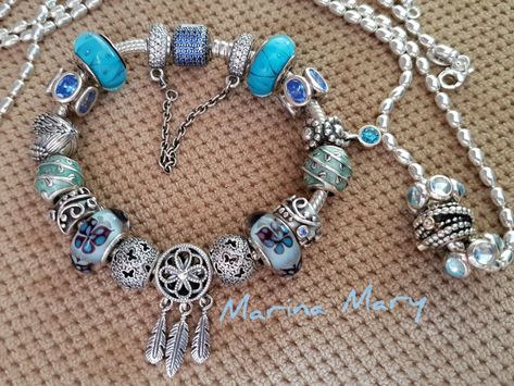 Pandora butterflies muranos and charms , dreamcatcher, topaz cabochon spacers ,rice chain Pandora Butterfly, Pandora Blue, Pandora Charms, Pandora Charm Bracelet, Dream Catcher, Topaz, Butterflies, Charms, Charm Bracelet