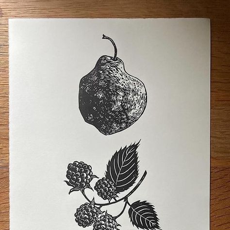 Emily Robertson - Lino Printmaking | Art | Illustration on Instagram: "Autumn Fruits - all three of my new little fruit lino prints together 🍎🍐🫐 (that emoji is definitely blackberries and not blueberries…)  My new lino prints are all available now!  . . . . . #lino #linocut #linogravure #linocutprint #linoprint #estampe #print #handprinted #blockprint #printspotters #printlove #printstagram #artoftheday #foodart #foodillustration #illustration #illustragram #artistoninstagram" Linocut Fruit Print, Lino Printmaking, Autumn Fruits, Lino Cuts, Fall Fruits, Lino Prints, Instagram Autumn, Printmaking Art, Lino Print