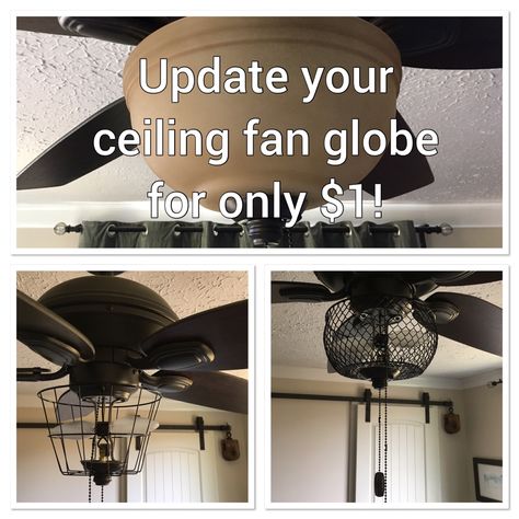 Update your ceiling fan globe with one of these two different styles for only $1 each! Update Fan Light Fixtures, Ceiling Fan Glass Bowl Replacement, Light Kits For Ceiling Fans, Ceiling Fan Covers Diy, Refurbished Ceiling Fan, Diy Fan Update, Diy Update Ceiling Fan, Change Ceiling Fan Light Fixture, Redoing A Ceiling Fan