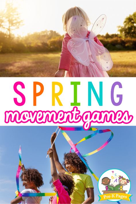 Spring Movement Games for Preschoolers - Pre-K Pages May Day Preschool, Spring Movement Activities For Preschool, Spring Gross Motor Activities Preschool, Preschool Spring Activities, May Activities, Pre K Lesson Plans, Spring Lesson Plans, Games For Preschoolers, Spring Theme Preschool