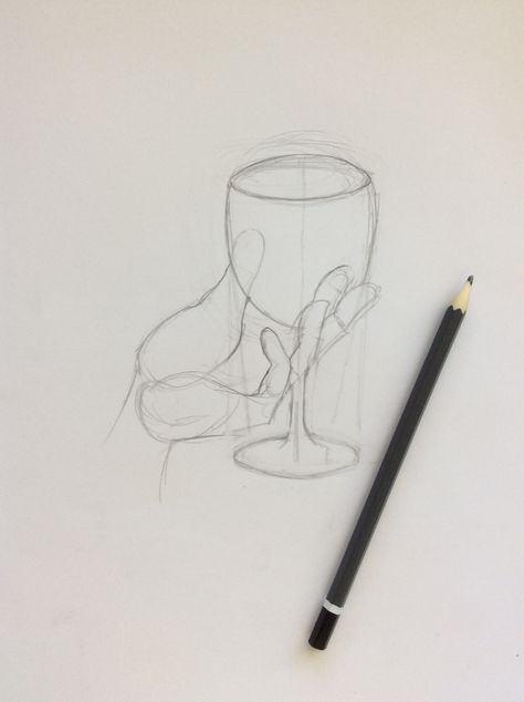 How To Draw A Wine Glass Easy, Holding Wine Glass Pose Drawing, How To Draw A Glass Of Wine, Glass Bottle Drawing, Hand Holding Wine Glass Reference, Drinking Drawing, Glass Of Wine Drawing, Wine Sketch, Hand Holding Wine Glass Drawing