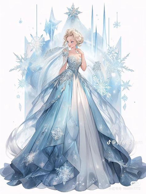 Ice Princess Dress, Ice Dress Drawing, Ice Themed Outfit Drawing, Ice Dress Fantasy Art, Blue Fairytale Princess Dress For Dress-up, Blue Princess Style Fairy Dress For Dress-up, Snow Queen Dress Fairy, Ice Dresses, Princess Cosplay