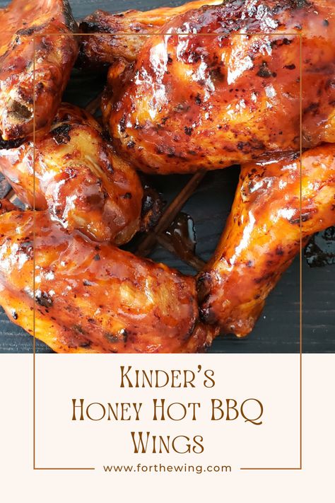 Maybe you’ve heard of ‘sweet heat’ and just aren’t sure what that is. Or maybe you have heard of it, love it, and are craving more of it. Either way, Kinder’s Honey Hot BBQ wings are here to do one thing and that’s make you happy. The honey brings that wonderful natural sweetness. A little jalapeno brings just a kiss of spiciness. A hint of smoke all in a tomato-based sauce makes you think ‘backyard BBQ’. This is a great BBQ sauce that’s even better on wings. Sweet Heat Chicken Wings, Sweet Heat Wings, Hot Honey Bbq Wings, Hot Bbq Wing Sauce, Honey Barbeque Wings, Honey Wing Sauce, Hot Honey Wings, Chicken Wing Sauce Recipes, Sweet Baby Rays Bbq Sauce