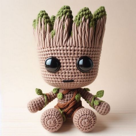 Crochet Groot Amigurumi brings to life the beloved tree-like creature from the 'Guardians of the Galaxy series through crochet. Groot Pattern Crochet, Crochet Groot Free Pattern, Groot Crochet Pattern Free, Crochet Groot, Cartoon Amigurumi, Groot Crochet, Cute Groot, Cartoon Crochet, Crochet Bag Pattern Tote