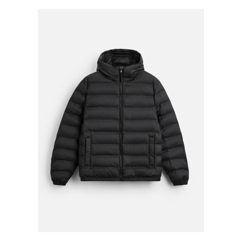 Regular fit puffer jacket. High collar with adjustable hood and long sleeves. Welt pockets at hip and interior pocket. Elasticized trim. Front zip closure. Mens Lightweight Jacket, Padded Jacket, Lightweight Jacket, High Collar, Welt Pockets, Welt Pocket, Outerwear Jackets, Inside Pocket, Zip Ups