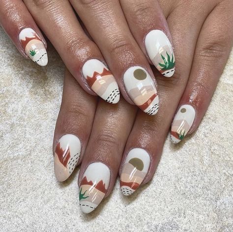 Southwestern Nail Art, Southwest Nail Art, Desert Sunset Nails, Southwest Nails Design, Arizona Inspired Nails, Agave Nails, Arizona Themed Nails, Desert Inspired Nails, Nails For Arizona Trip